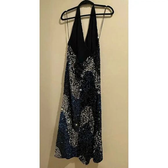 Free People Glitter Gold Midnight Sequin Plunging V Neck Midi Dress Med M NWT - Picture 2 of 5